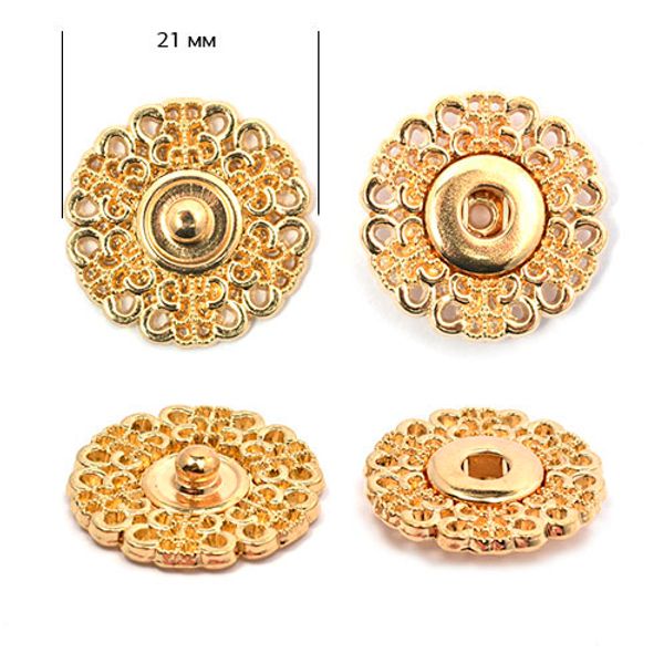 Кнопка пришивная металл ⌀21.0 мм, BJ116, цв.золото уп. 50 шт, TBY