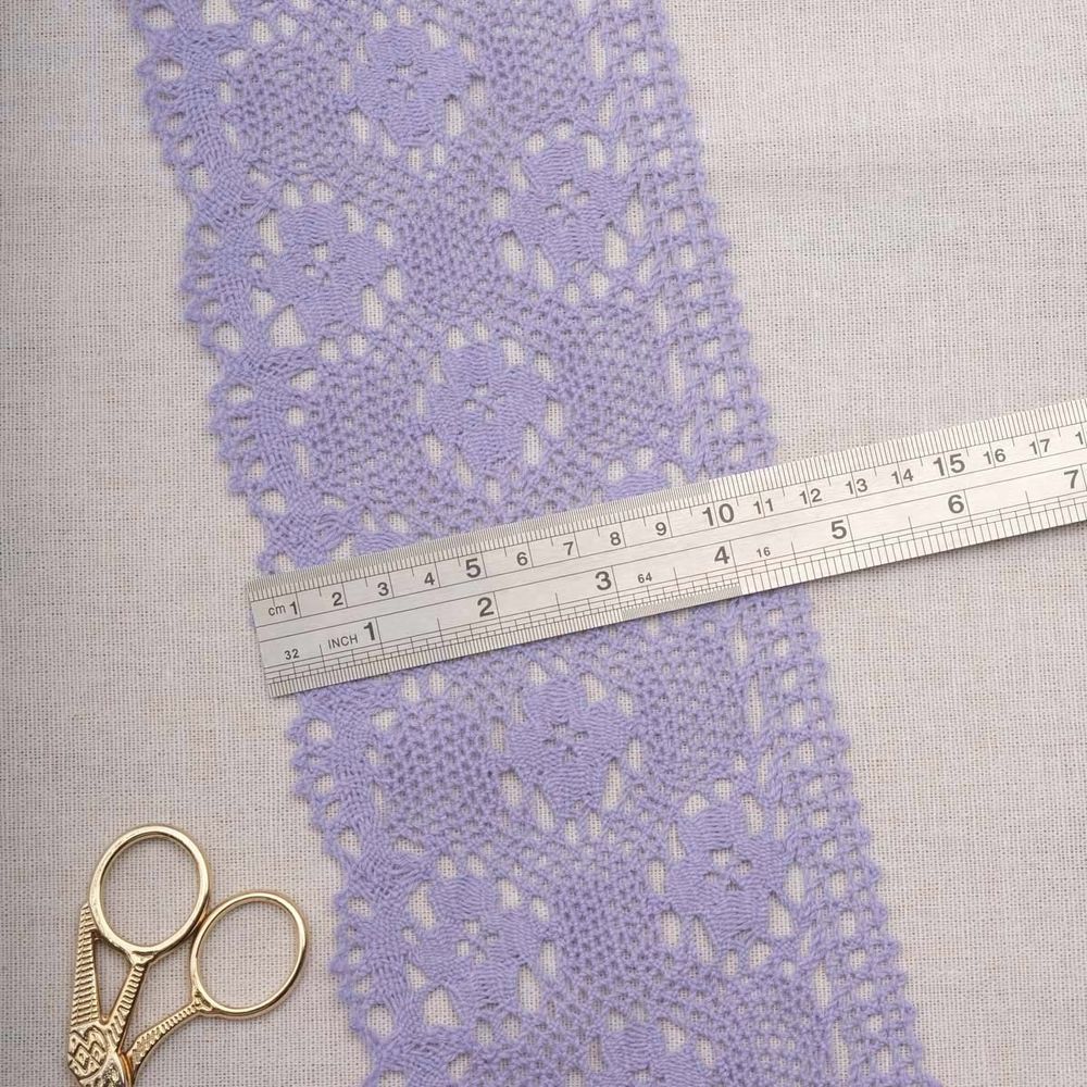 Кружево вязаное (тесьма) широкое 125 мм / 25 метров, хлопок, рис. 125.01.038, сирень, С3749Г17