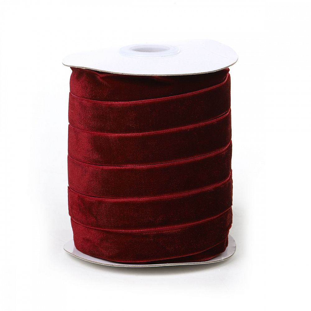 Лента бархатная (тесьма) 15.0 мм / 22.86±1 метров, арт.15VR44 нейлон цв.бордо