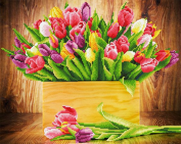 Алмазная (кристальная) мозаика Фрея, Тюльпаны, 50х40 см