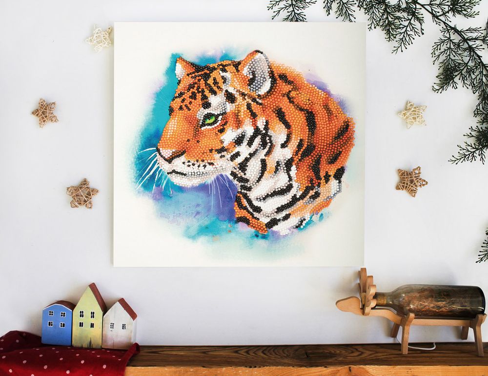 Алмазная (кристальная) мозаика Фрея, постер Сильный тигр, 30х30 см