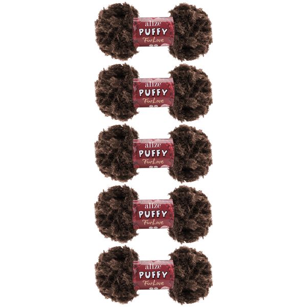 Пряжа Alize (Ализе) Puffy серия Нежный мех (Furlove) / уп.5 мот. по 100г, 6.3м, 493 шоколадный