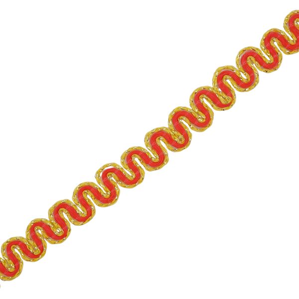 Тесьма отделочная змейка 10 мм / 10 метров, вязаная, рис.9404, красный/золото, С3794Г17