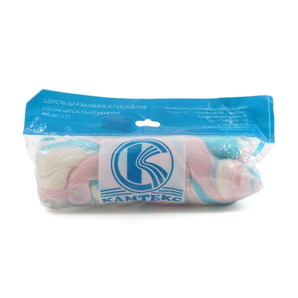 Шерсть для валяния Камтекс Лента для валяния п/тонкая 1х50 г, (25-28 мкр), 2.1 м, меланж 6 405, 618790-8