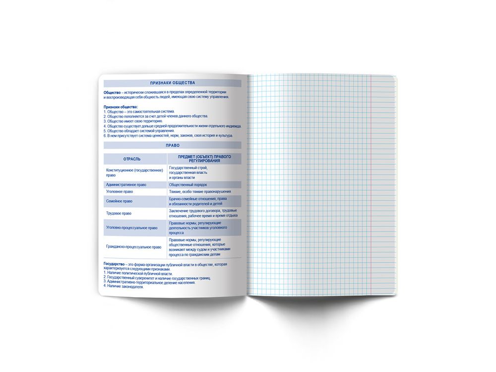 Тетрадь со справочным материалом Знания в действии, A5+ 48 л. на скобе 60 г/м², белизна 90%, 10 шт, клетка, 00838 Обществознание, Светоч 48Т2