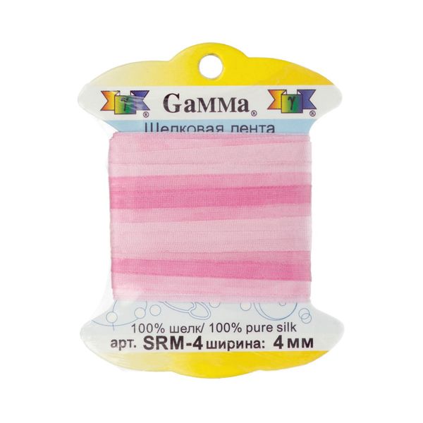 Лента (тесьма) шелковая 4.0 мм / 9.1±0.5 метров, M003 бл.розовый/сиреневый, Gamma SRM-4