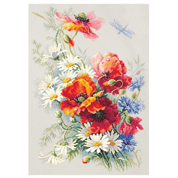 Набор для вышивания нитками Чудесная игла, Маки и ромашки 28х39см