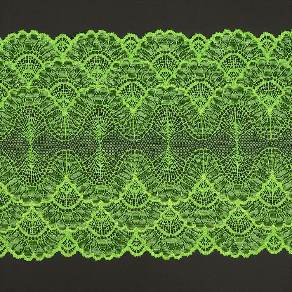 Кружево бельевое эластичное 195 мм / 10 м, 8034, цв.F229 зелено-желтый неон, Kruzhevo
