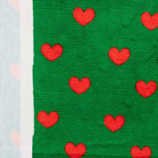 Мех коротковорсовый 1,5мм с принтом сердечки, 47*47см (±2см), 100% п/э (зеленый/красный) 29492