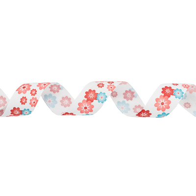 Лента репсовая (в рубчик) Цветочки 2 25.0 мм, 22.86 м (розовый/голубой)