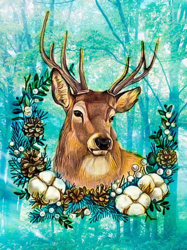 Алмазная (кристальная) мозаика Фрея, Праздничный олень 30х40 см