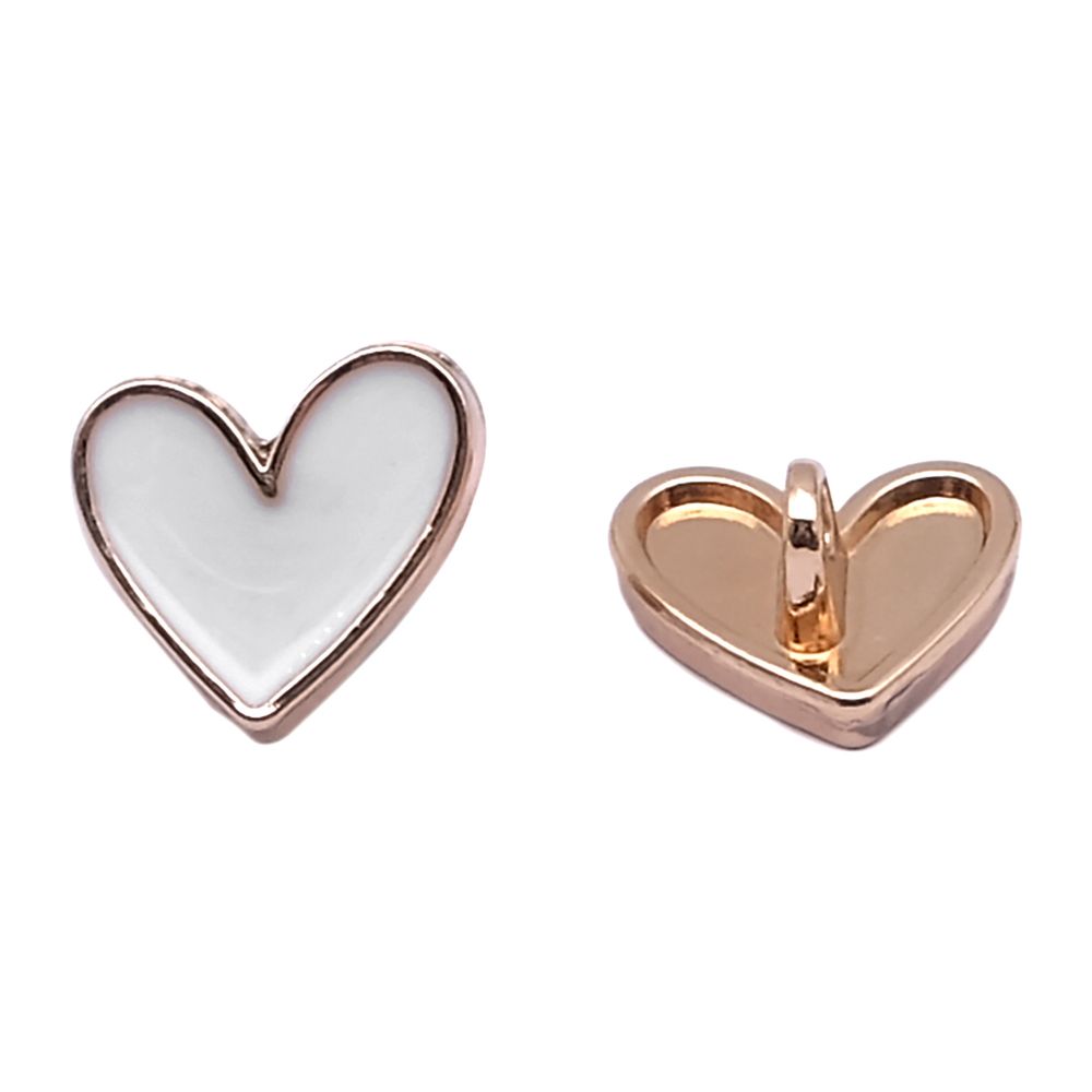 Пуговицы на ножке фигурная Сердце 20L (13мм), металл (White/G (белый/золото)), MEs-2012, 36 шт