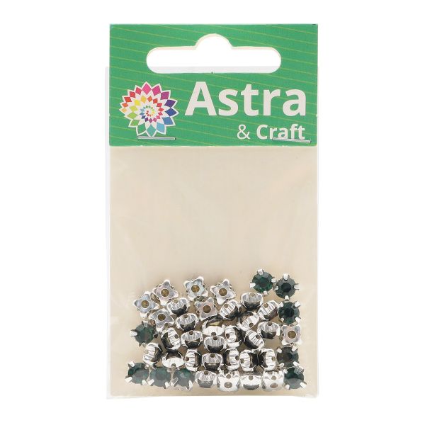 Хрустальные стразы в цапах/серебро, 6мм, 40 шт/упак, Astra&Craft (36 изумрудный), 4AR169/176