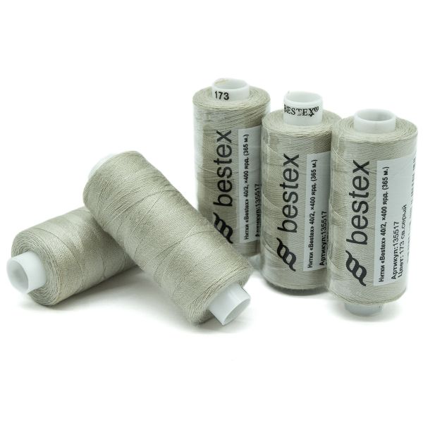 Нитки швейные бытовые Bestex 40/2, 365 м (400 ярд) / 10 кат., 173 светло-серый