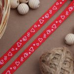 Лента репсовая (в рубчик) Сердечки, 10 мм, 3м, красный