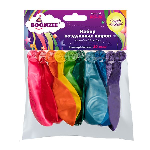 Набор воздушных шаров 30 см, 10 шт, 02-ассорти металлик, Boomzee BLS-30
