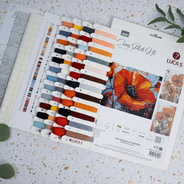 Набор для вышивания нитками Luca-S, Страсть маков, 43х32см