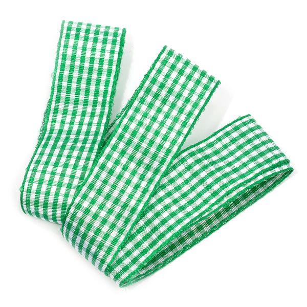 Лента тканевая с рисунком Клетка 25 мм, зеленый/голубой, уп. 20 м