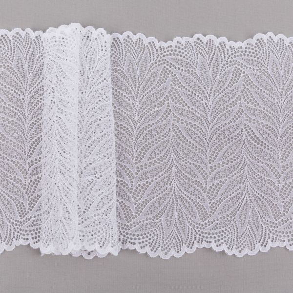 Кружево бельевое эластичное 200 мм / 3±0.2 метра, Турция, белый, Blitz