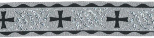 Лента (тесьма) жаккардовая 20.0 мм / 10±0.5 метров, (галун православный), серебро/черный, Gamma TRJ-67