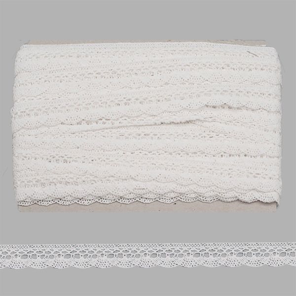 Кружево вязаное (тесьма) хлопковое 20 мм / 25м одностор. (белый)
