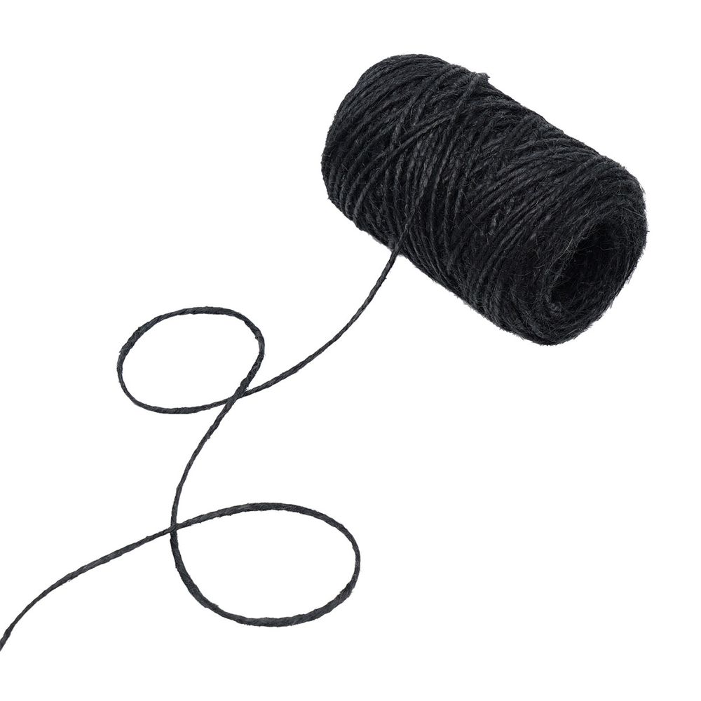 Шпагат джутовый ⌀1.4 мм / 50 метров (50 г), 2-ниточный, 1200 текс, евробобина, черный