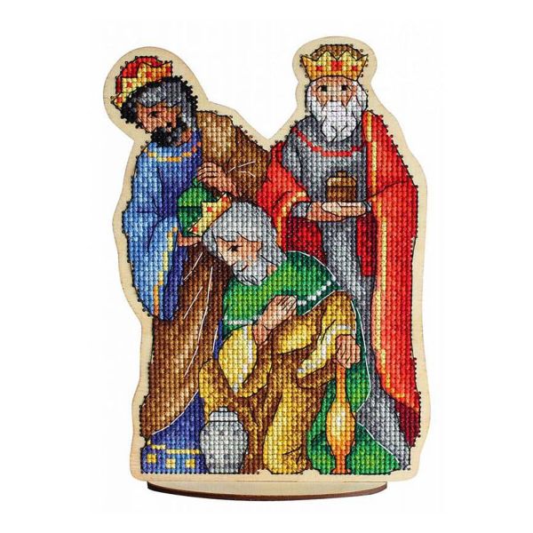 Набор для вышивания нитками МП Студия, на дереве Волхвы 13х18 см