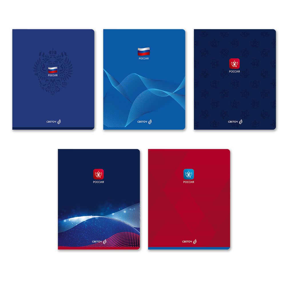 Тетрадь ученическая общая, твин лак, A5 48 л. на скобе 65 г/м², белизна 100% 10 шт клетка, 01510 Патриотичная, Светоч Т198