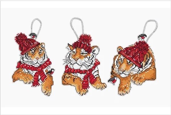 Набор для вышивания нитками LetiStitch, Christmas Tigers Toys kit