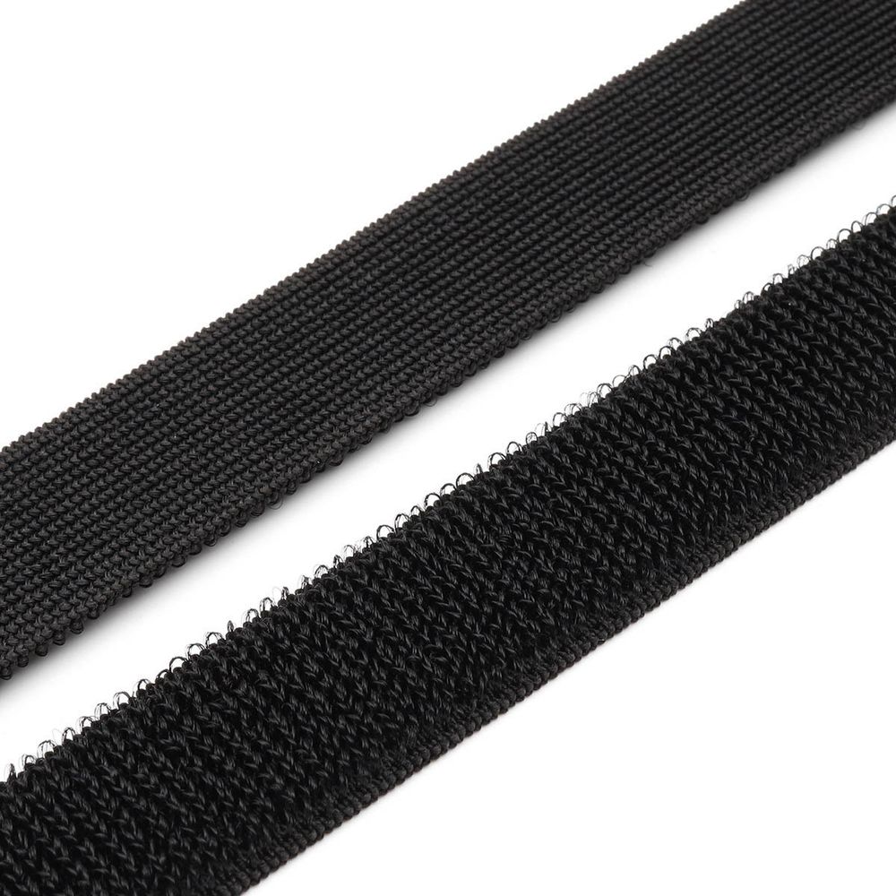 Лента контактная липучка (велкро) эластичная 25 мм / 18.28 метров, нейлон, латекс, черный, ПЕТЛЯ, качество "A"