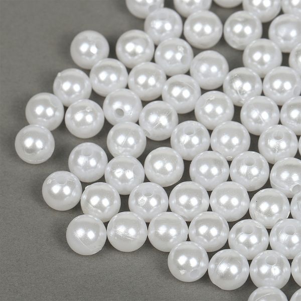 Бусины пластик (перламутр) ⌀10 мм, цв.033 белоснежный, уп.50г (96 шт), Magic4Hobby