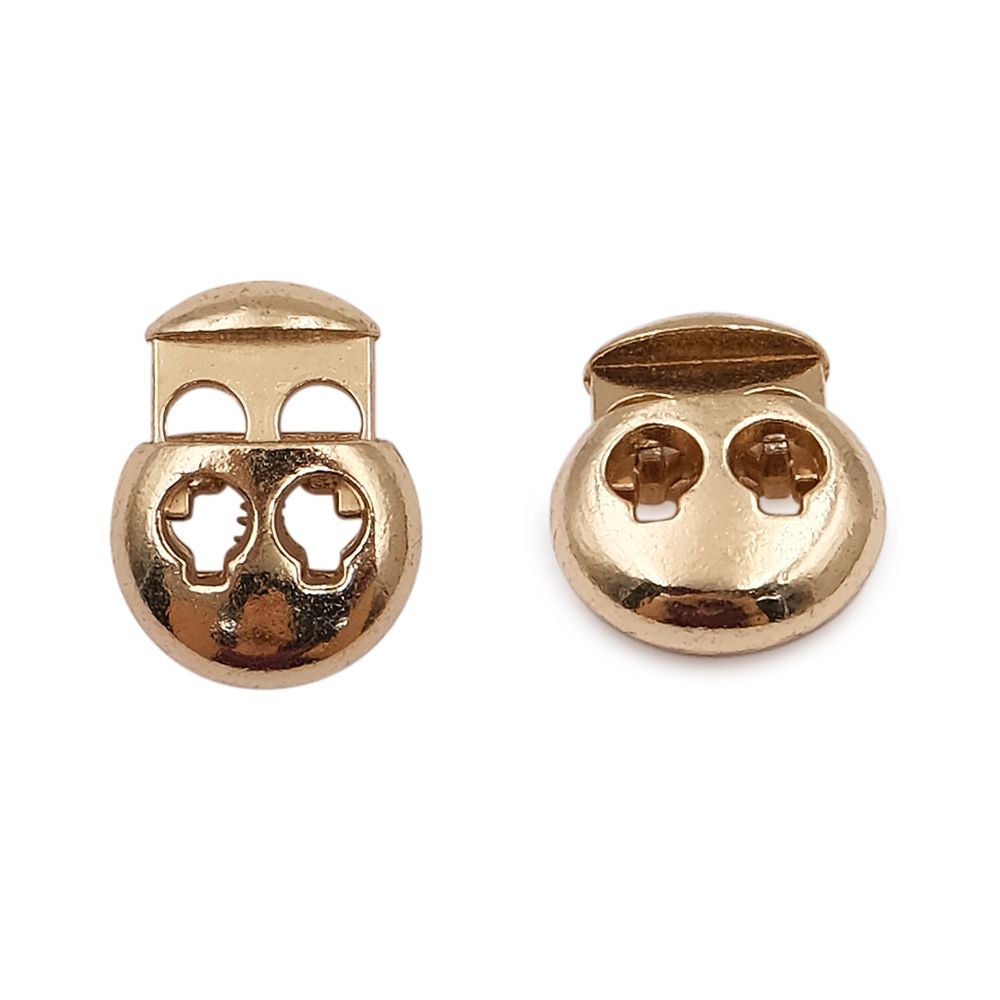 Фиксатор (зажим) для шнура металл 2 отв., 20.5х15.6 мм, ⌀3.5 мм, металл, Gold (золотой), MFR12, 10 шт