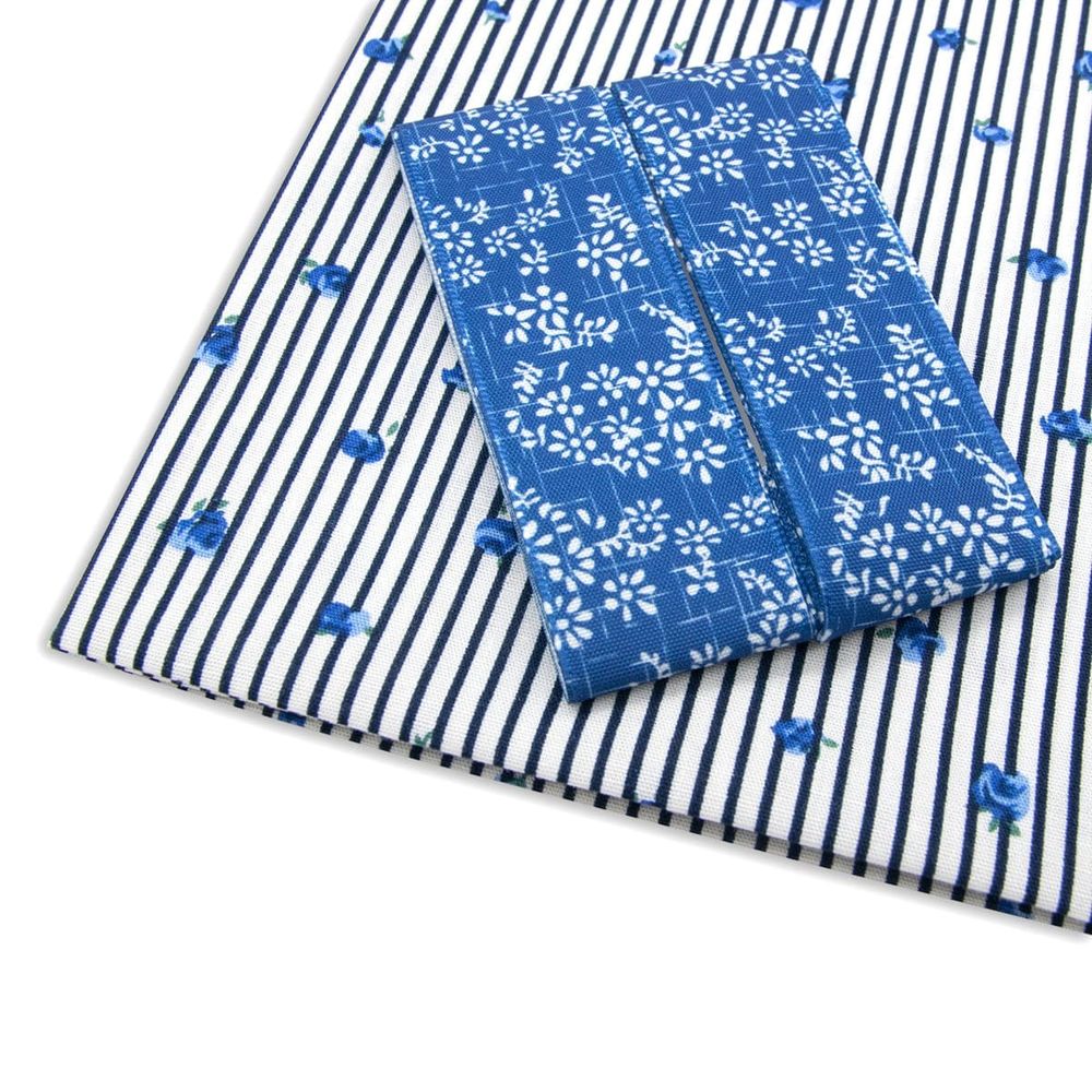 Ткань для рукоделия в наборе х/б с лентой 48х50см+1,5м (25667/25301 синий) 29487