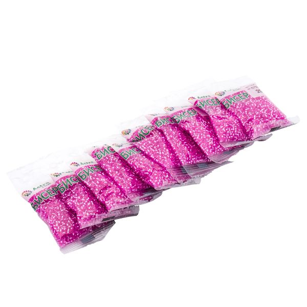 Бисер Astra&Craft 11/0 (2.1 мм), 200 г (10х20 г), цв. 1095 фуксия/прозр.серебрист.центр круг.отв.