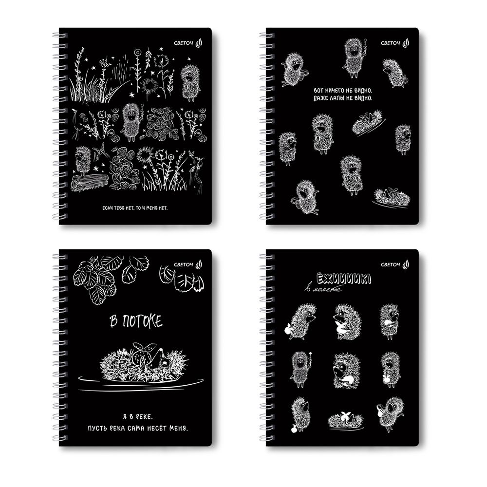 Тетрадь ученическая общая с двойной обложкой, (лицензия), A5 96 л. на гребне 65 г/м², белизна 100 %, 4 шт, клетка, 01208 Найти друга (Ёжик в тумане), Светоч Т117