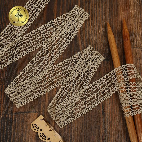 Кружево вязаное (тесьма) 25 мм / 10 метров, D1002, тонкая нить, цв.F308 св.бежевый, Kruzhevo