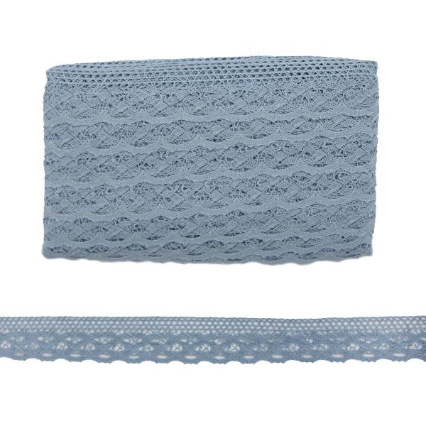 Кружево вязаное (тесьма) 33 мм, х/б, JD041 голубой, 20 м