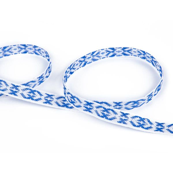 Лента (тесьма) жаккардовая 10.0 мм / 25±1 метров, Орнамент для северных народов, рис 9737 синий, Gamma C3853 (C3752)