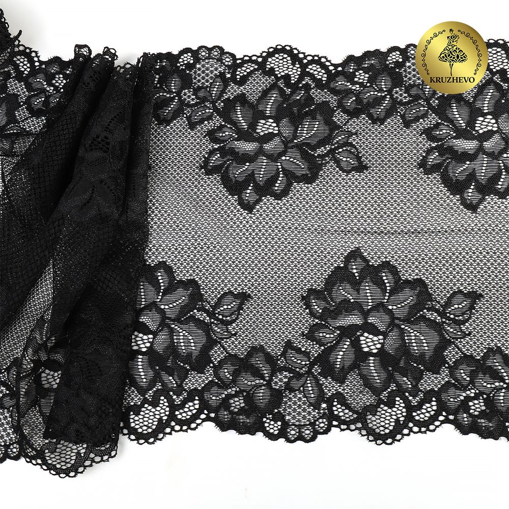 Кружево бельевое эластичное Kruzhevo 245 мм / 10 м, 6333, цв.02 черный /TOS/