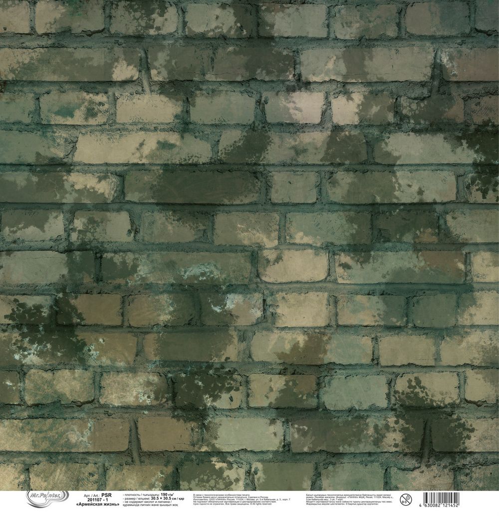 Бумага для скрапбукинга Армейская жизнь 190 гр/м², 30.5х30.5 см, 10 шт, Mr.Painter PSR 201107