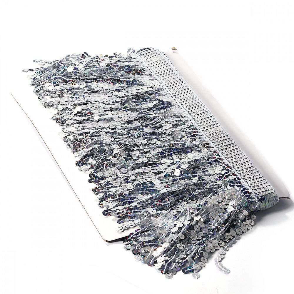 Бахрома отделочная 15.0 мм / 4.5 метра, с пайетками, TBY.11503, цв.серебро