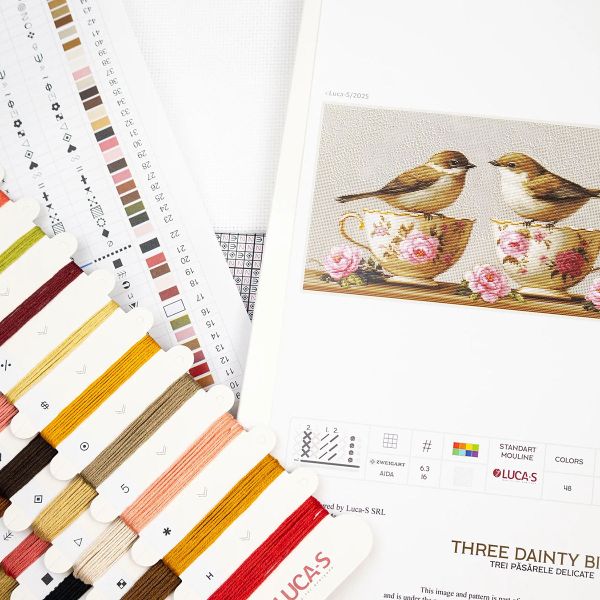 Набор для вышивания нитками Luca-S, Три изящные птички, 52х21см