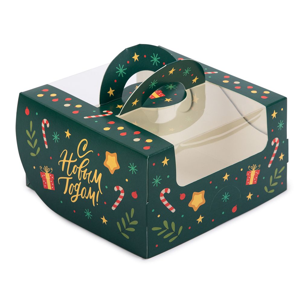 Коробка для мини-торта 14х14х8 см, №1 Изумрудный карнавал, S-Chief CBC-007