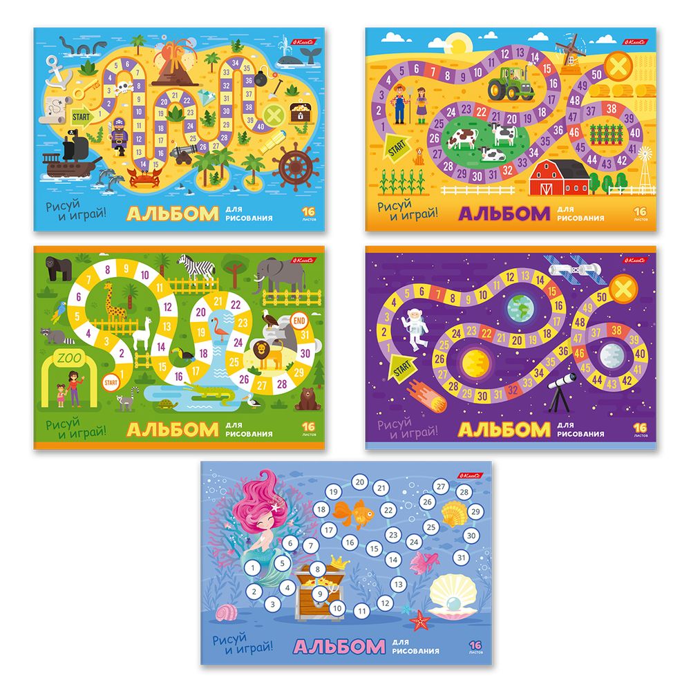 Альбом для рисования 100 г/м², A4 29х20.5 см, 16 л. на скобе, 10 шт, Рисуй и играй 000649, Светоч 16АЛСК4_1_3_9