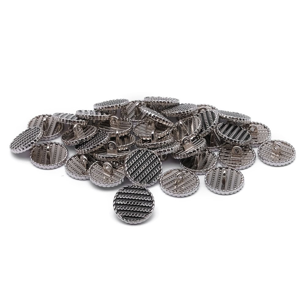 Пуговицы на ножке Твидовая 28L (18мм), металл (Black/S (черный/серебро)), ME-651, 36 шт