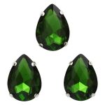 Хрустальные стразы в цапах формы капля, зеленый 13х18 мм, 3 шт., АЦ008НН1318