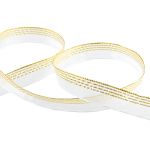 Лента капроновая (органза) 15.0 мм / 25 метров, 001 белый/золото, Blitz ORT-15