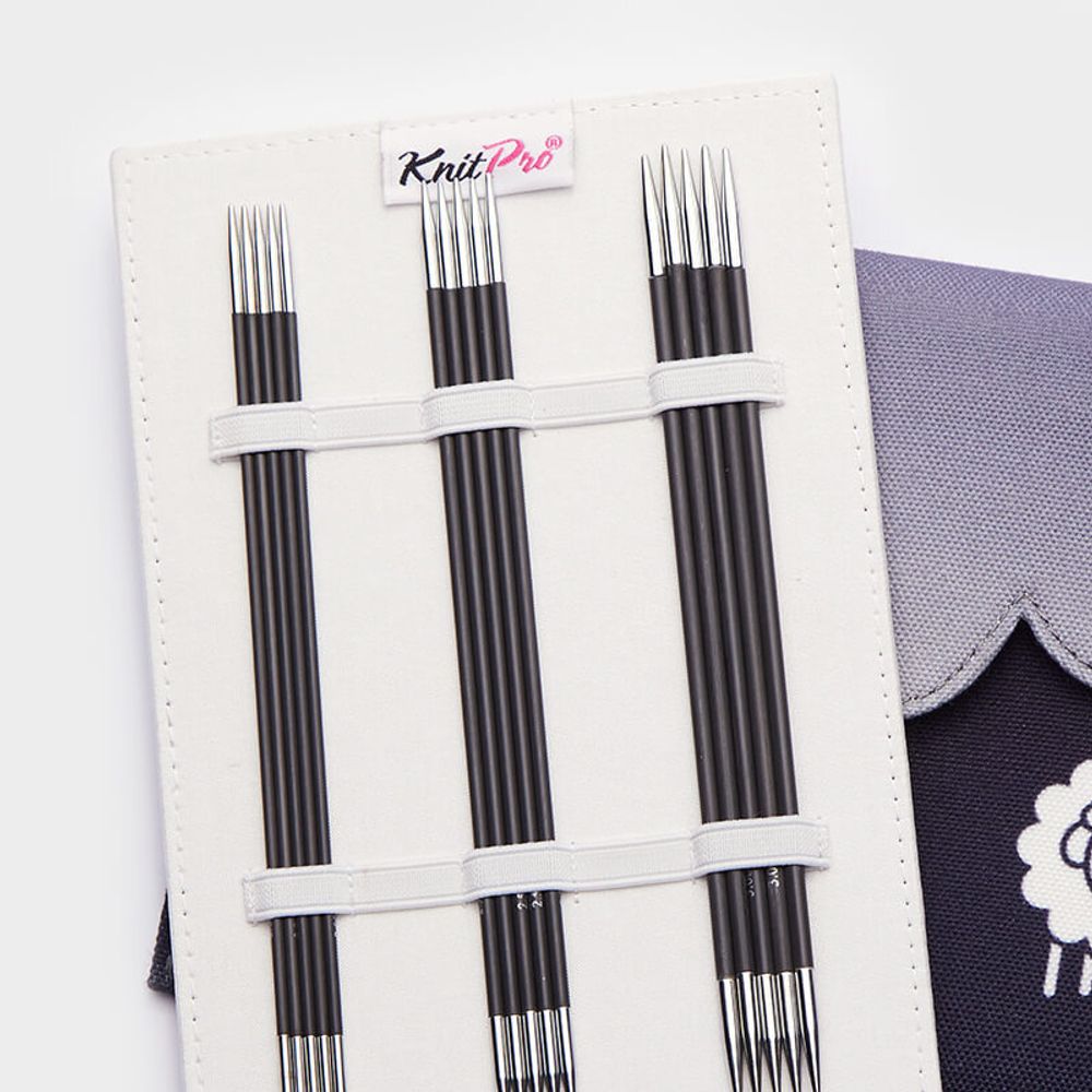 Набор чулочных спиц для вязания Knit Pro Karbonz 20см 6 видов спиц карбон, 41634