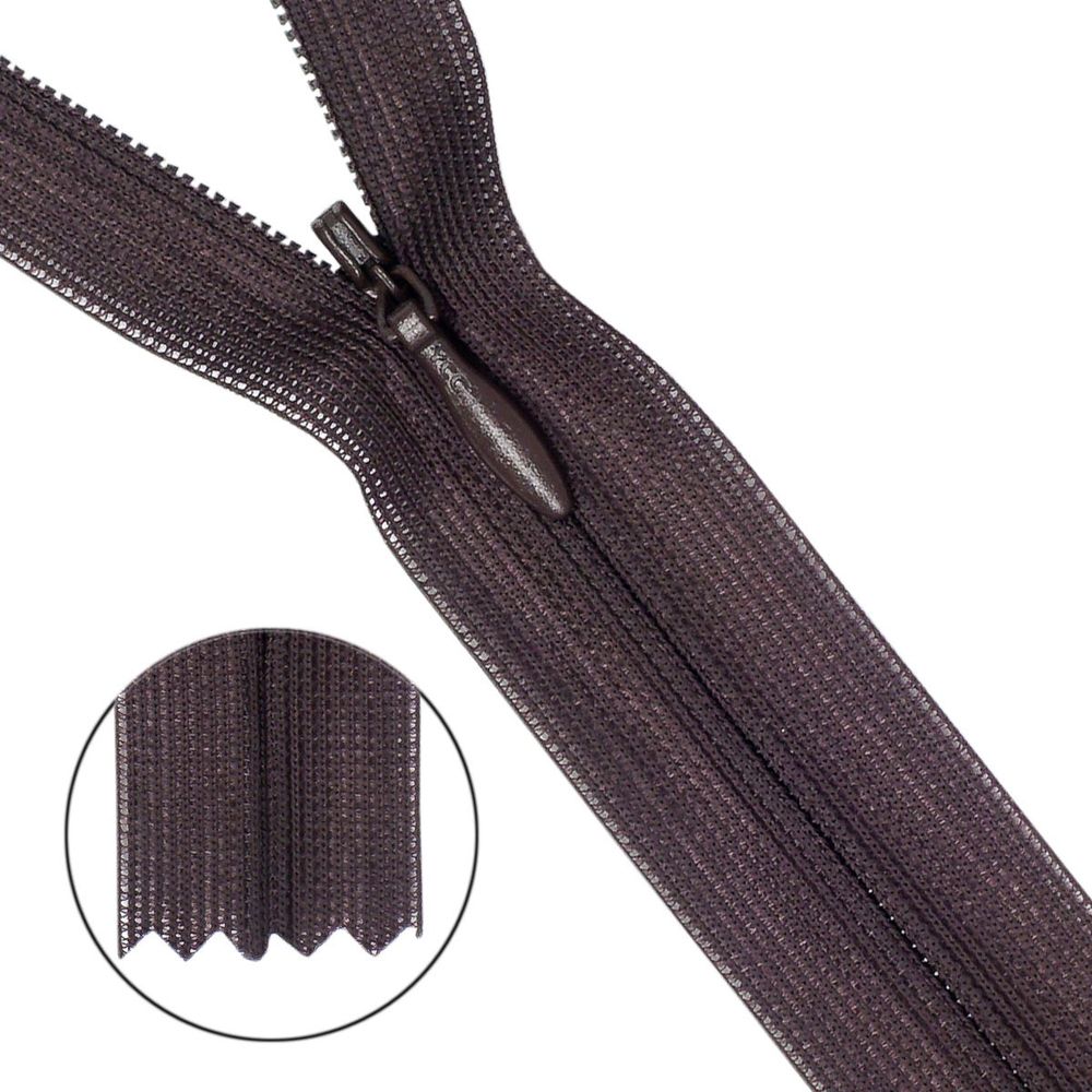 Молния потайная (скрытая) Т3 (3 мм) 1 зам., н/раз., 50 см, шоколад нейлон, 31334 / 50, 10 шт