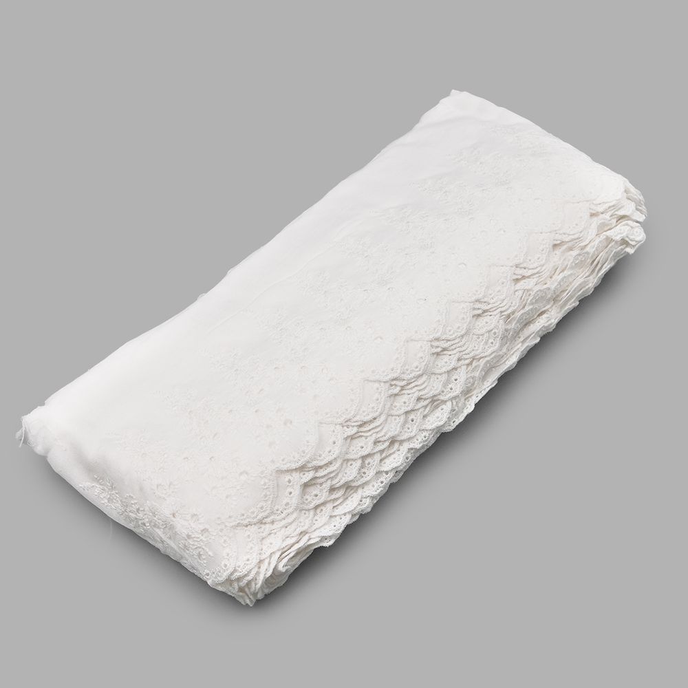 Кружево шитьё широкое 117 мм / 13.72 м, 100% хлопок, белоснежный